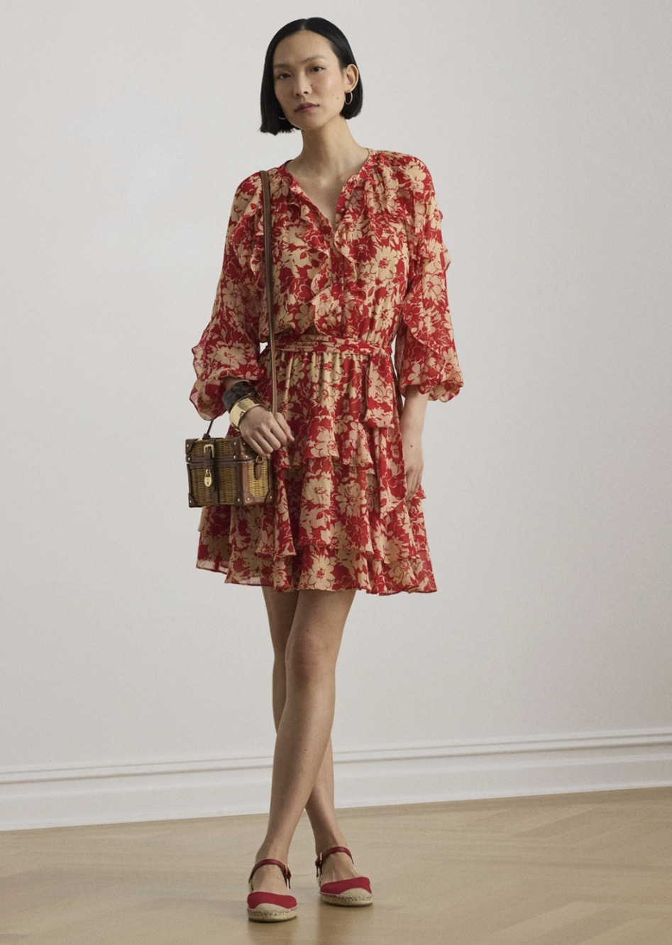 Lauren Ralph Lauren Georgette Tiered Dress Red Size 16 (NewDefect/MissingBelt)